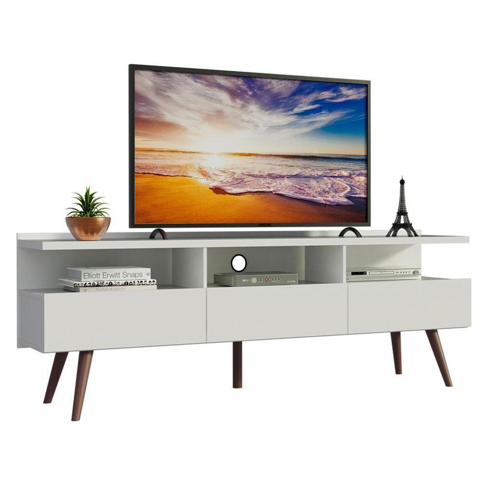 Rack para TV Londres com Pés Retrô Branco Madesa - 10