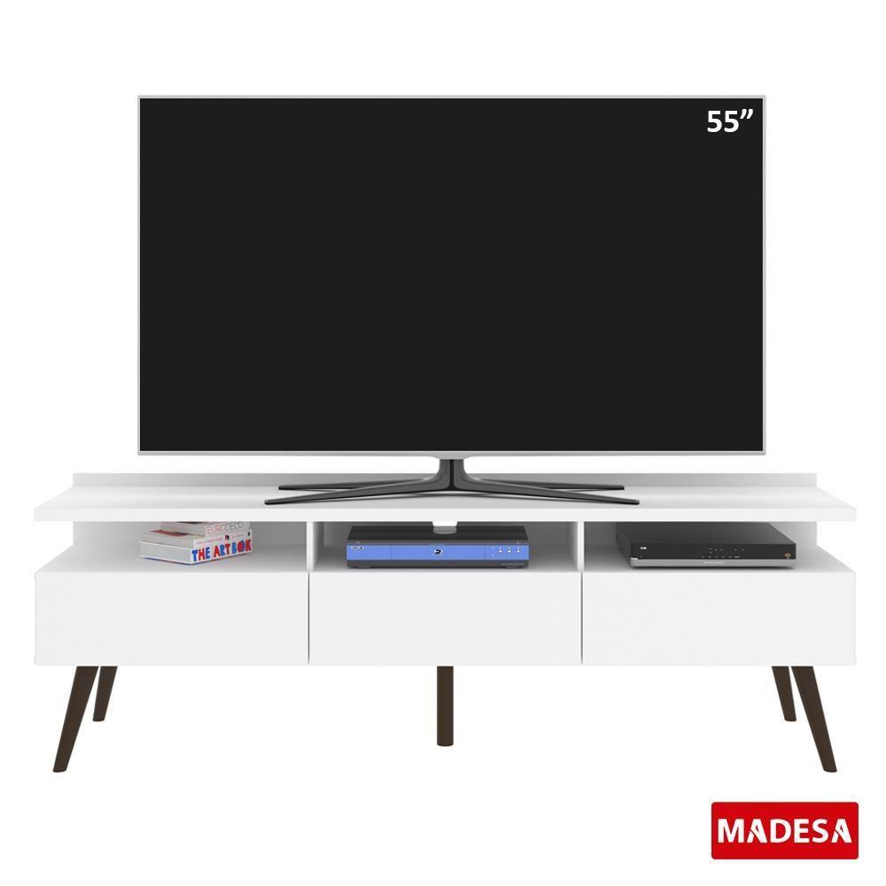 Rack para TV Londres com Pés Retrô Branco Madesa - 4