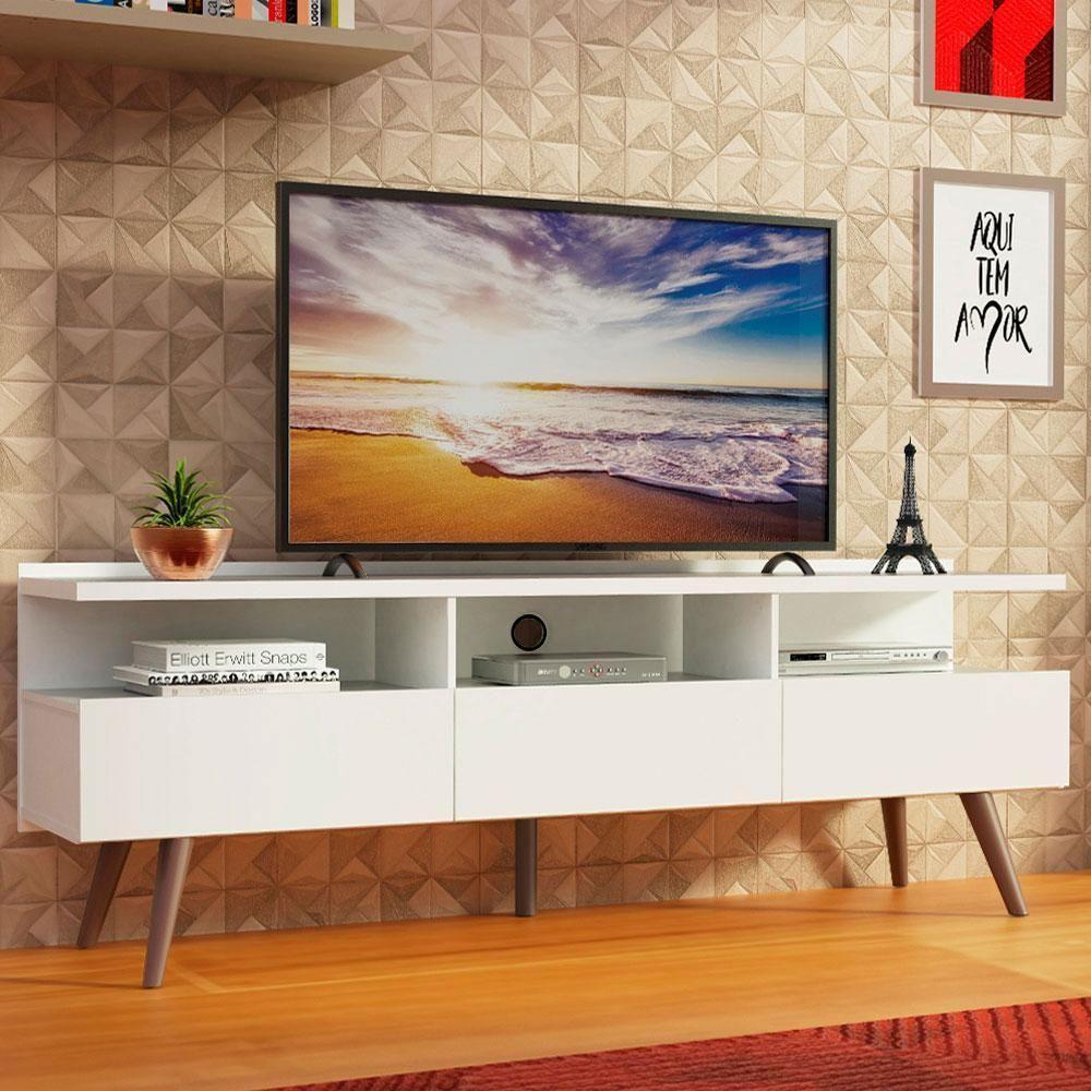 Rack para TV até 65" Madri com Pés de Madeira Branco Madesa - 1