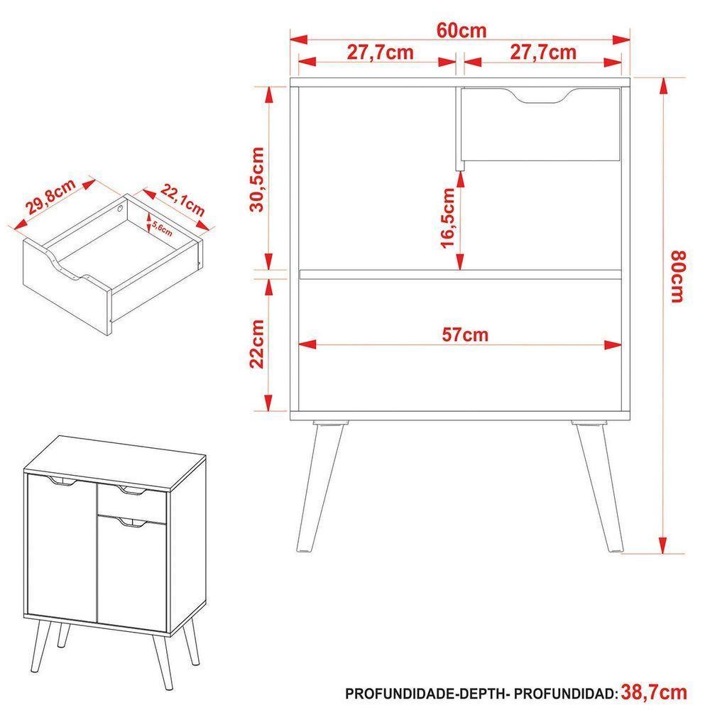 Gabinete Para Banheiro 60 Cm 2 Portas Com Cuba Meire Amêndoa - 4