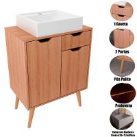 Gabinete Para Banheiro 60 Cm 2 Portas Com Cuba Meire Amêndoa - 6