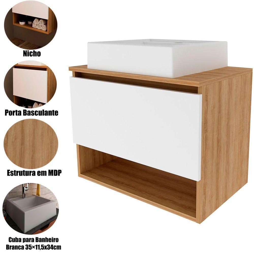 Gabinete De Banheiro 60 Cm 1 Porta Com Cuba Valente Amêndoa/branco - 2
