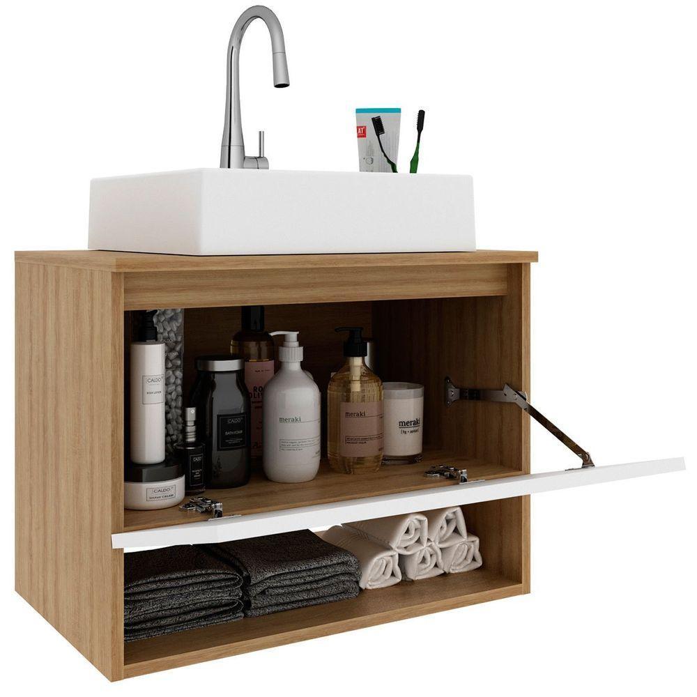 Gabinete De Banheiro 60 Cm 1 Porta Com Cuba Valente Amêndoa/branco - 3