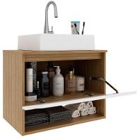 Gabinete De Banheiro 60 Cm 1 Porta Com Cuba Valente Amêndoa/branco - 3