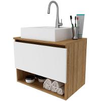 Gabinete De Banheiro 60 Cm 1 Porta Com Cuba Valente Amêndoa/branco - 7