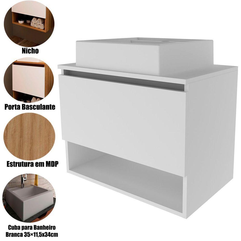 Gabinete De Banheiro 60 Cm 1 Porta Com Cuba Valente Branco - 2