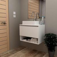 Gabinete De Banheiro 60 Cm 1 Porta Com Cuba Valente Branco - 9