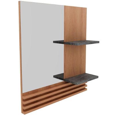 Espelheira Para Banheiro 60 Cm 2 Prateleiras Sâmia Amêndoa/mármore Lunar