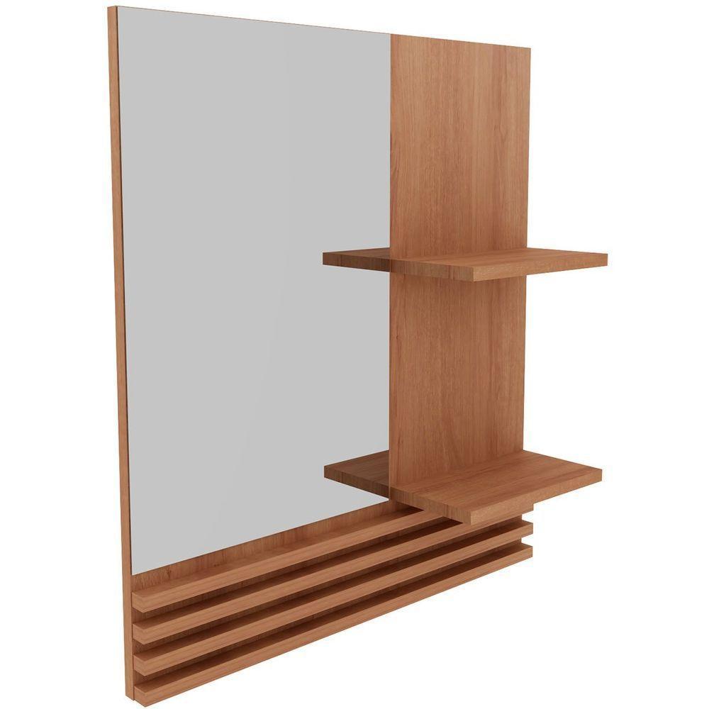 Espelheira Para Banheiro 60 Cm 2 Prateleiras Sâmia Amêndoa - 1