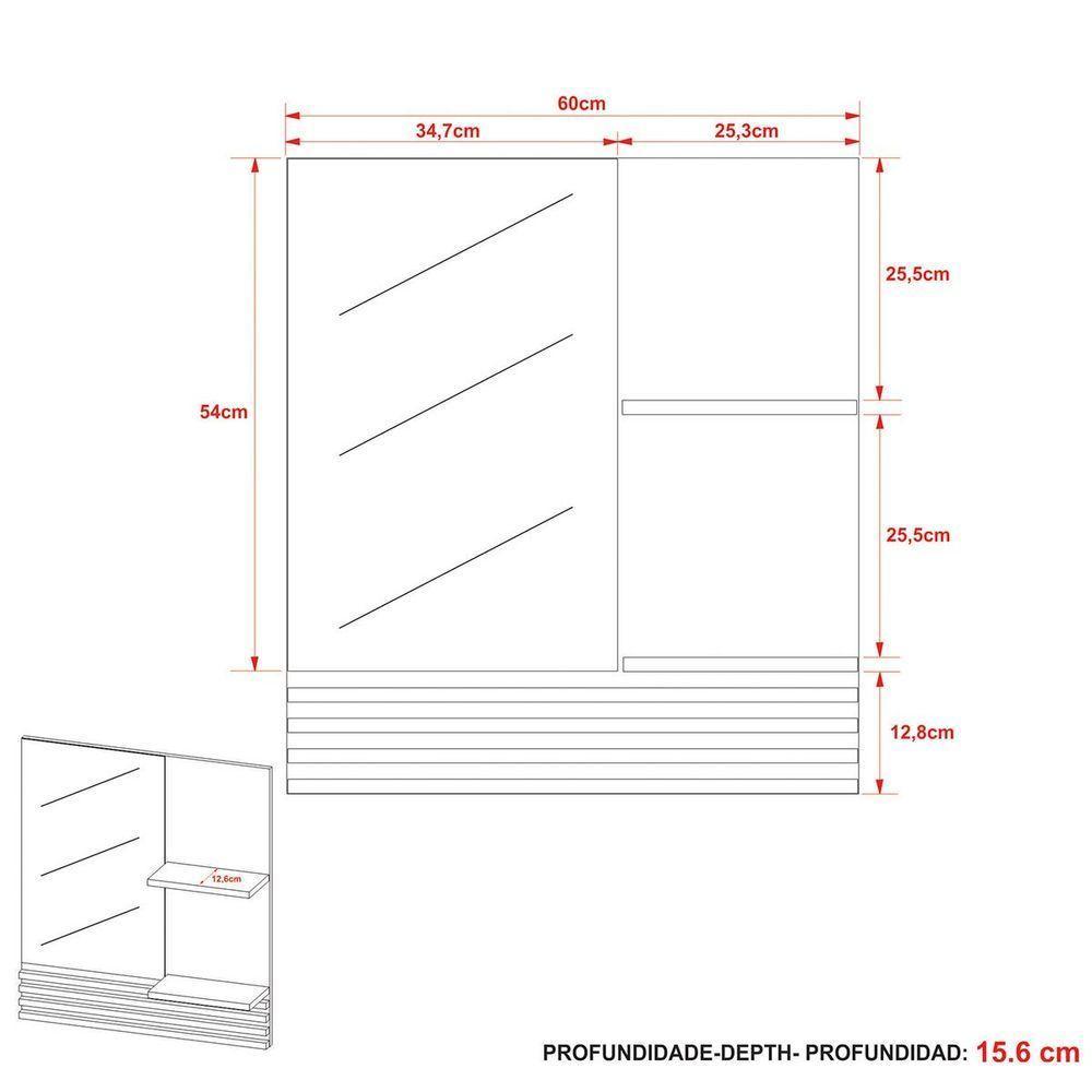 Espelheira Para Banheiro 60 Cm 2 Prateleiras Sâmia Amêndoa - 4