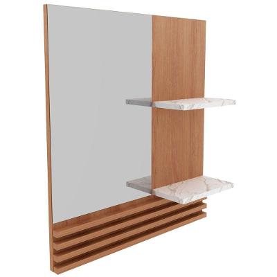 Espelheira Para Banheiro 60 Cm 2 Prateleiras Sâmia Amêndoa/mármore Branco