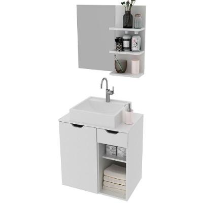 Kit Gabinete E Espelheira De Banheiro 60 Cm Cuba Romana Branco