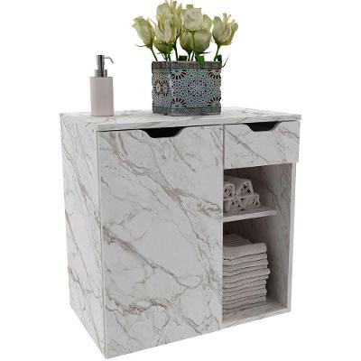 Gabinete De Banheiro 60 Cm 1 Porta 1 Gaveta Romana Mármore Branco