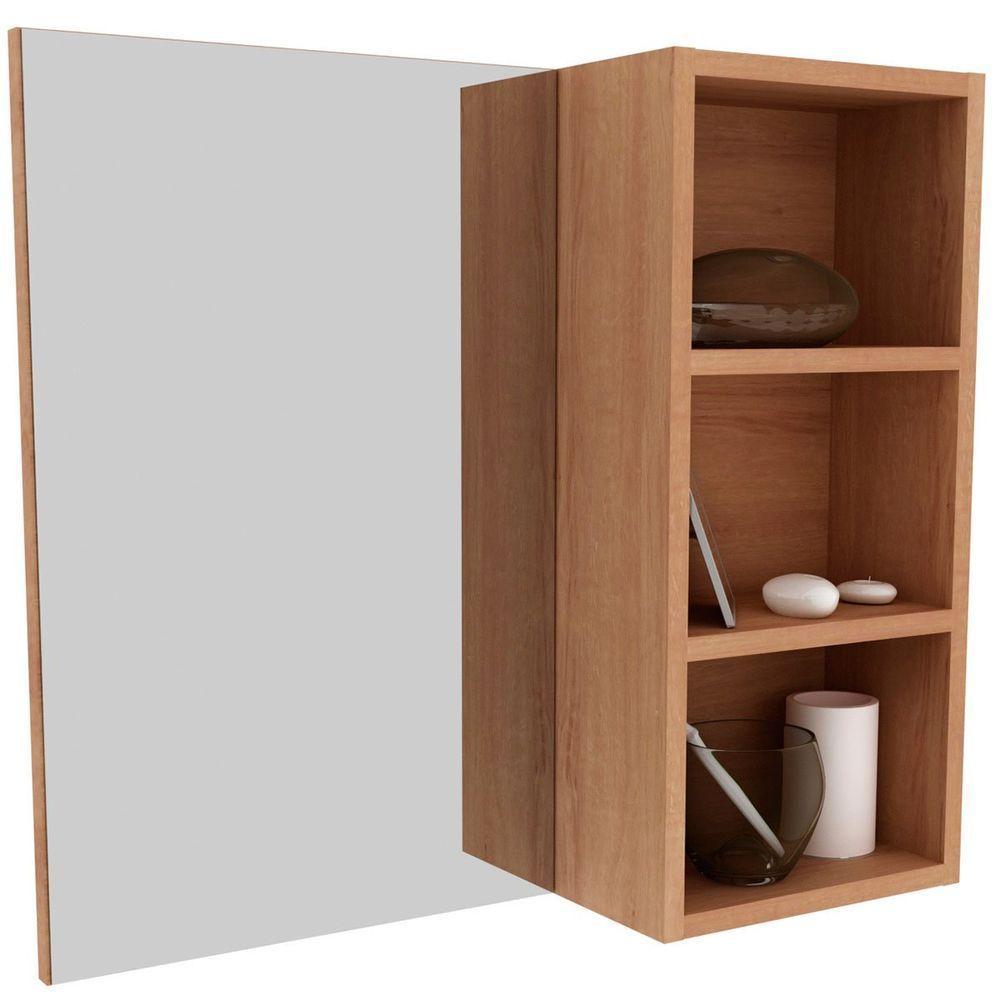 Espelheira Para Banheiro 60 Cm 3 Nichos Valente Amêndoa - 1