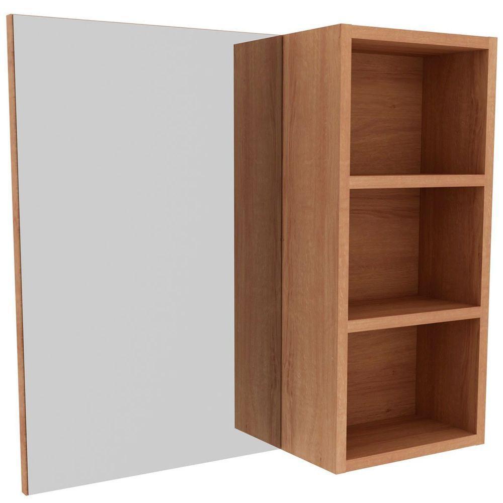 Espelheira Para Banheiro 60 Cm 3 Nichos Valente Amêndoa - 4