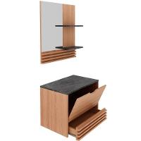 Kit Gabinete E Espelheira De Banheiro 60 Cm Com Cuba Sâmia Amêndoa/mármore Lunar - 3