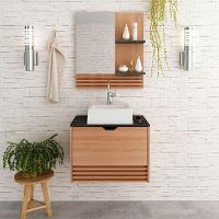 Kit Gabinete E Espelheira De Banheiro 60 Cm Com Cuba Sâmia Amêndoa/mármore Lunar - 7