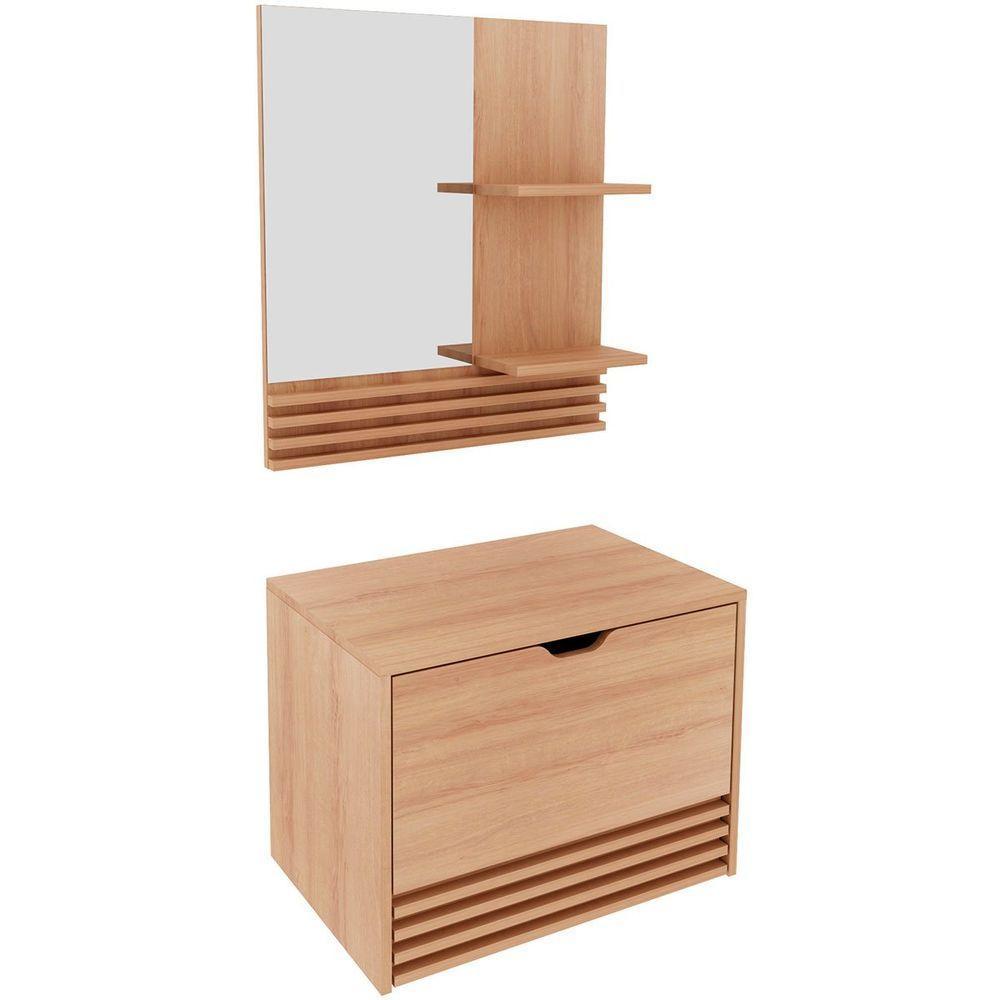 Kit Gabinete E Espelheira De Banheiro 60 Cm Sâmia Amêndoa - 1