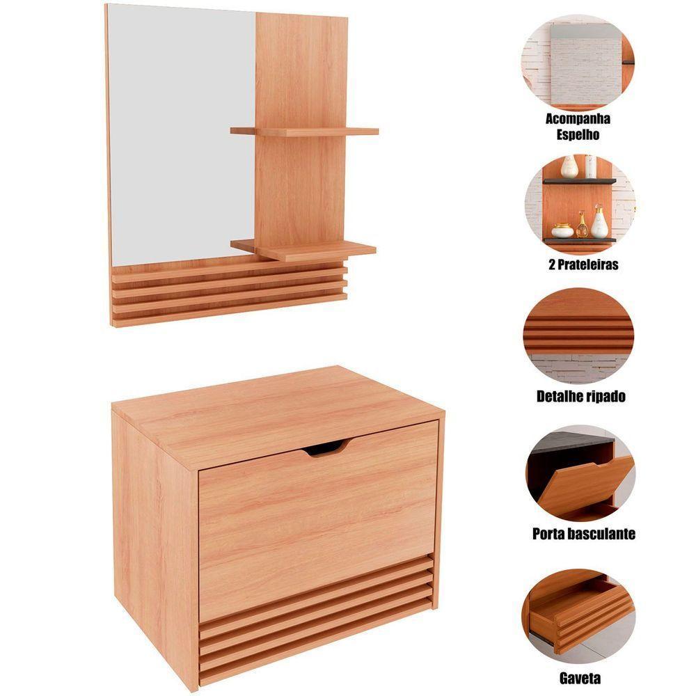 Kit Gabinete E Espelheira De Banheiro 60 Cm Sâmia Amêndoa - 2