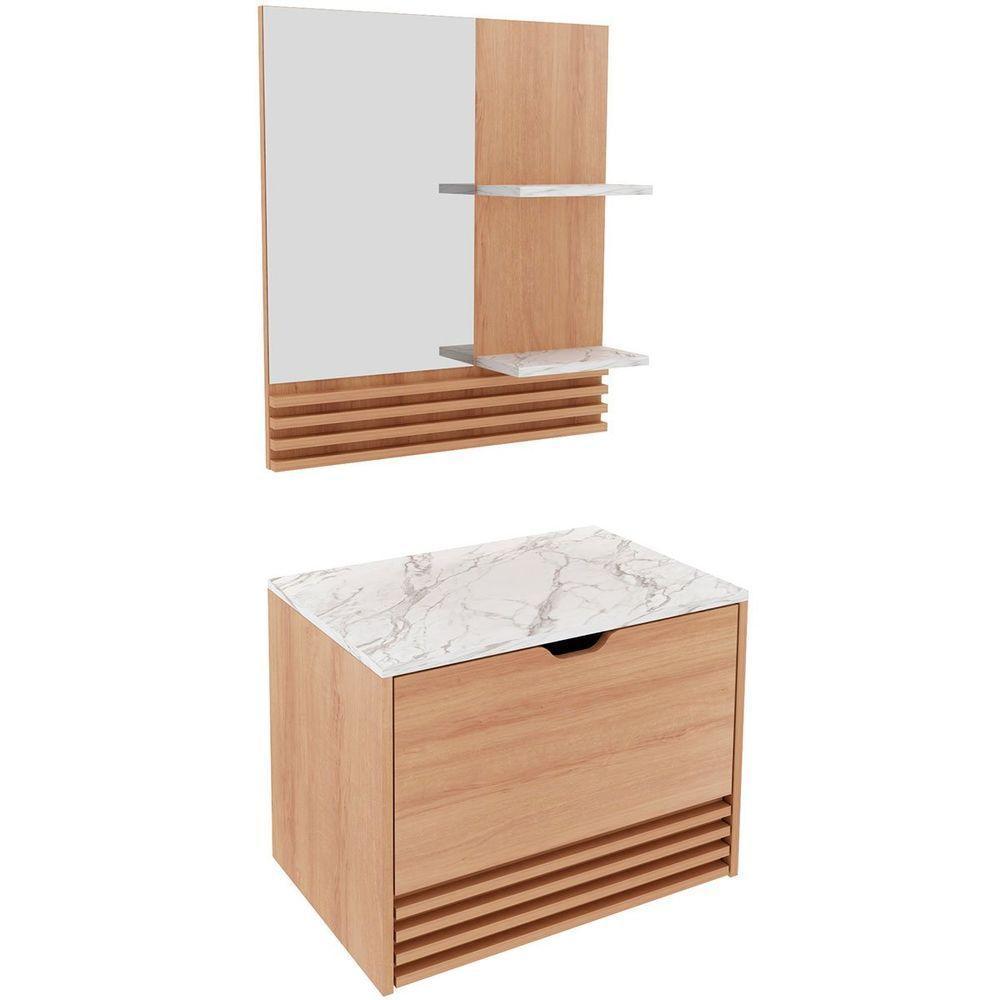 Kit Gabinete E Espelheira De Banheiro 60 Cm Sâmia Amêndoa/mármore Branco - 1