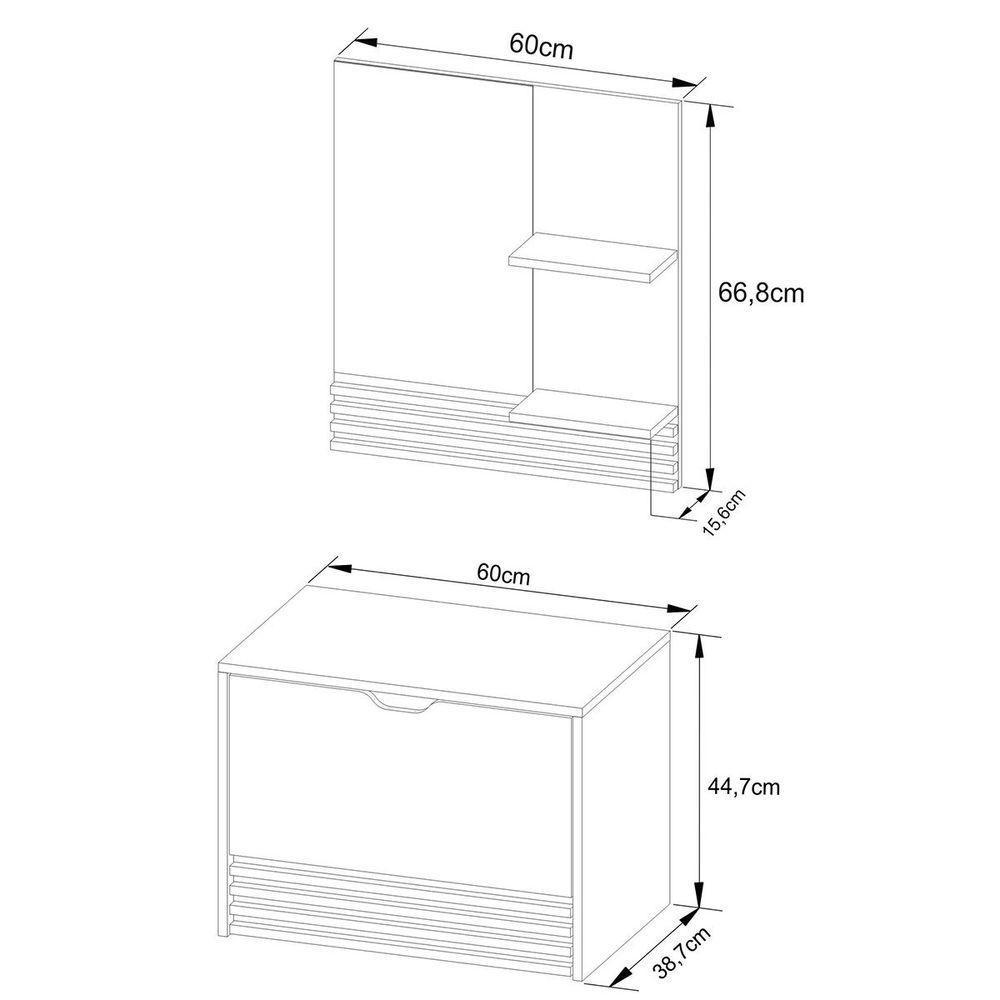 Kit Gabinete E Espelheira De Banheiro 60 Cm Sâmia Amêndoa/mármore Branco - 4