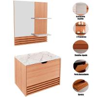 Kit Gabinete E Espelheira De Banheiro 60 Cm Sâmia Amêndoa/mármore Branco - 2