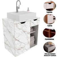Gabinete De Banheiro 60 Cm 1 Porta Com Cuba Romana Mármore Branco - 2
