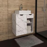 Gabinete De Banheiro 60 Cm 1 Porta Com Cuba Romana Mármore Branco - 9