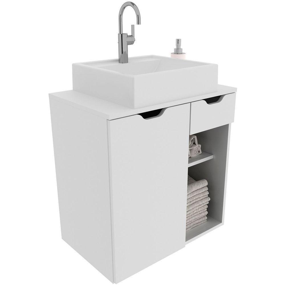 Gabinete De Banheiro 60 Cm 1 Porta Com Cuba Romana Branco - 1