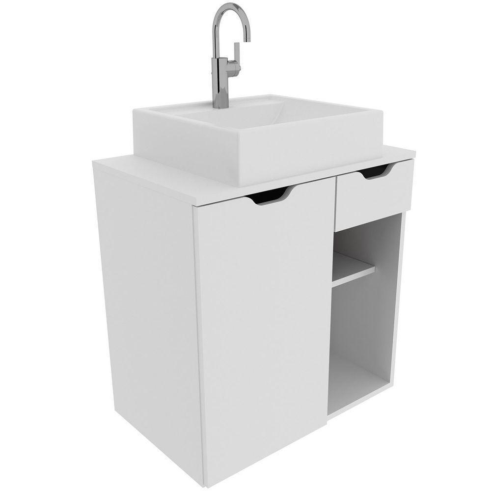 Gabinete De Banheiro 60 Cm 1 Porta Com Cuba Romana Branco - 7