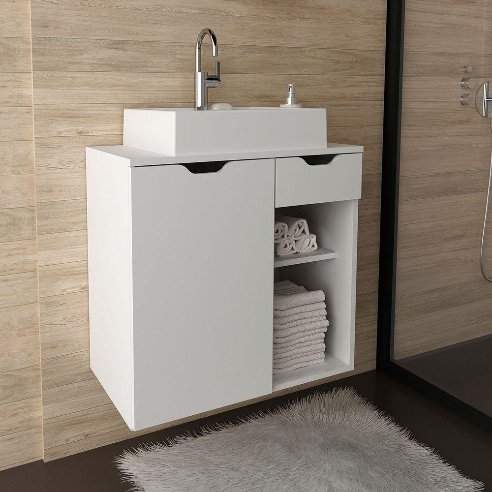 Gabinete De Banheiro 60 Cm 1 Porta Com Cuba Romana Branco - 9