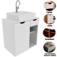 Gabinete De Banheiro 60 Cm 1 Porta Com Cuba Romana Branco - 2