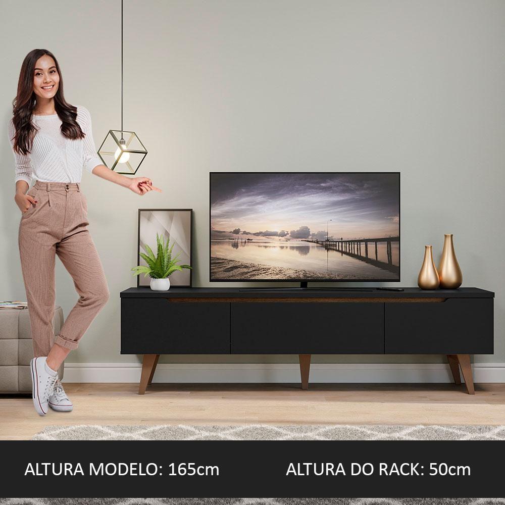 Rack Para TV Até 75 Polegadas Madesa Reims 2 Portas 1 Gaveta Preto Texturizado - 10