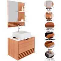 Kit Gabinete E Espelheira De Banheiro 60 Cm Com Cuba Sâmia Amêndoa/mármore Branco - 2