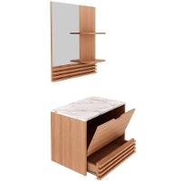Kit Gabinete E Espelheira De Banheiro 60 Cm Com Cuba Sâmia Amêndoa/mármore Branco - 3