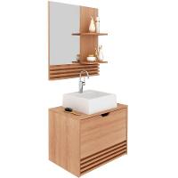 Kit Gabinete E Espelheira De Banheiro 60 Cm Com Cuba Sâmia Amêndoa - 1