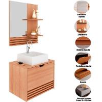Kit Gabinete E Espelheira De Banheiro 60 Cm Com Cuba Sâmia Amêndoa - 2