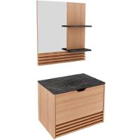 Kit Gabinete E Espelheira De Banheiro 60 Cm Sâmia Amêndoa/mármore Lunar - 1