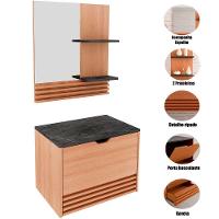 Kit Gabinete E Espelheira De Banheiro 60 Cm Sâmia Amêndoa/mármore Lunar - 2