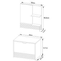 Kit Gabinete E Espelheira De Banheiro 60 Cm Sâmia Amêndoa/mármore Lunar