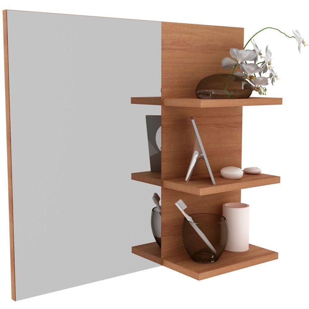 Espelheira Para Banheiro 60 Cm 3 Prateleiras Romana Amêndoa - 1