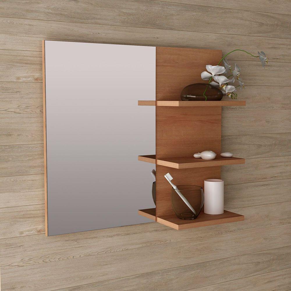 Espelheira Para Banheiro 60 Cm 3 Prateleiras Romana Amêndoa - 3
