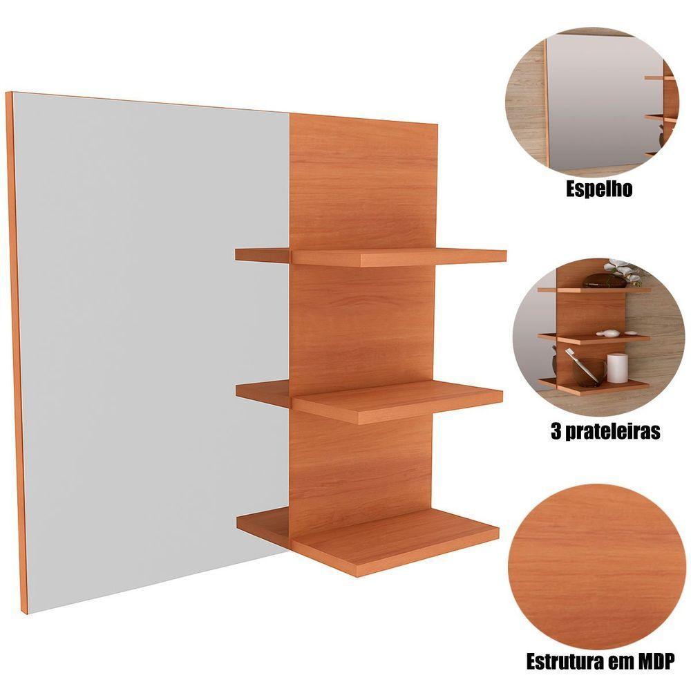 Espelheira Para Banheiro 60 Cm 3 Prateleiras Romana Amêndoa - 4