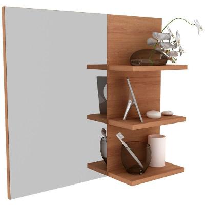 Espelheira Para Banheiro 60 Cm 3 Prateleiras Romana Amêndoa