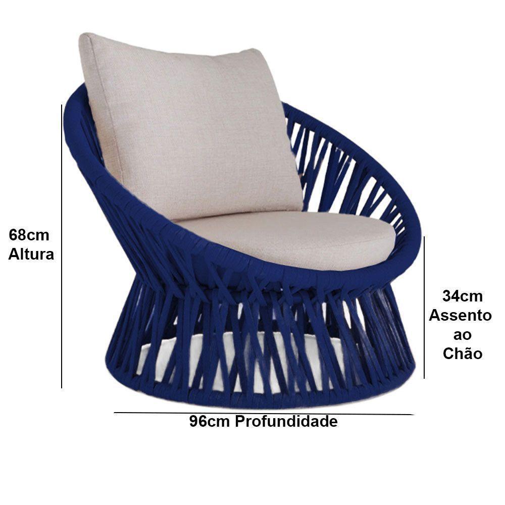 2 Poltrona Área Externa Monza Alumínio Pintura Corda Náutica Azul Marinho - 2