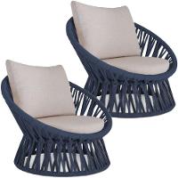 2 Poltrona Área Externa Monza Alumínio Pintura Corda Náutica Azul Marinho - 1