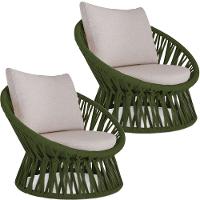 2 Poltrona Área Externa Monza Alumínio Pintura Corda Náutica Verde Musgo - 1