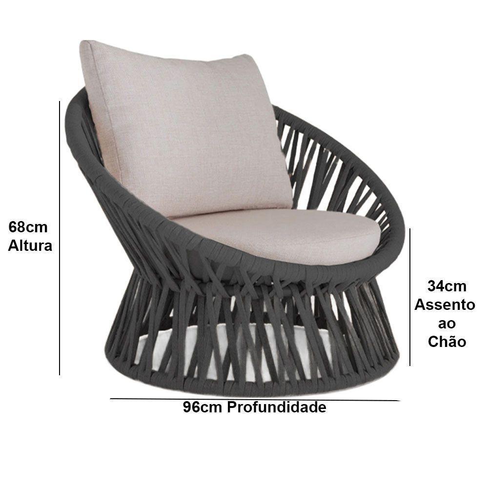 2 Poltrona Área Externa Monza Alumínio Pintura Corda Náutica Preto - 2