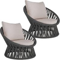 2 Poltrona Área Externa Monza Alumínio Pintura Corda Náutica Preto - 1