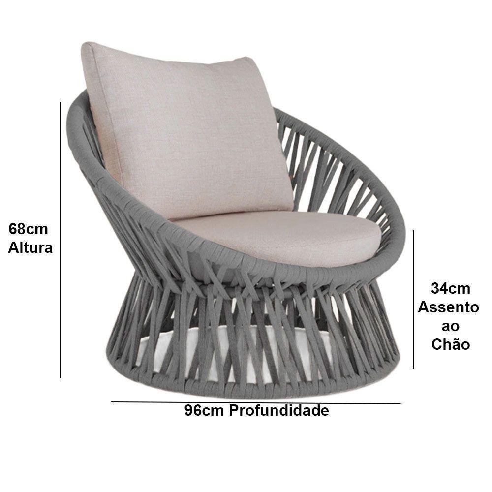 Poltrona Area Externa Monza Alumínio Pintura Corda Náutica Prata - 2